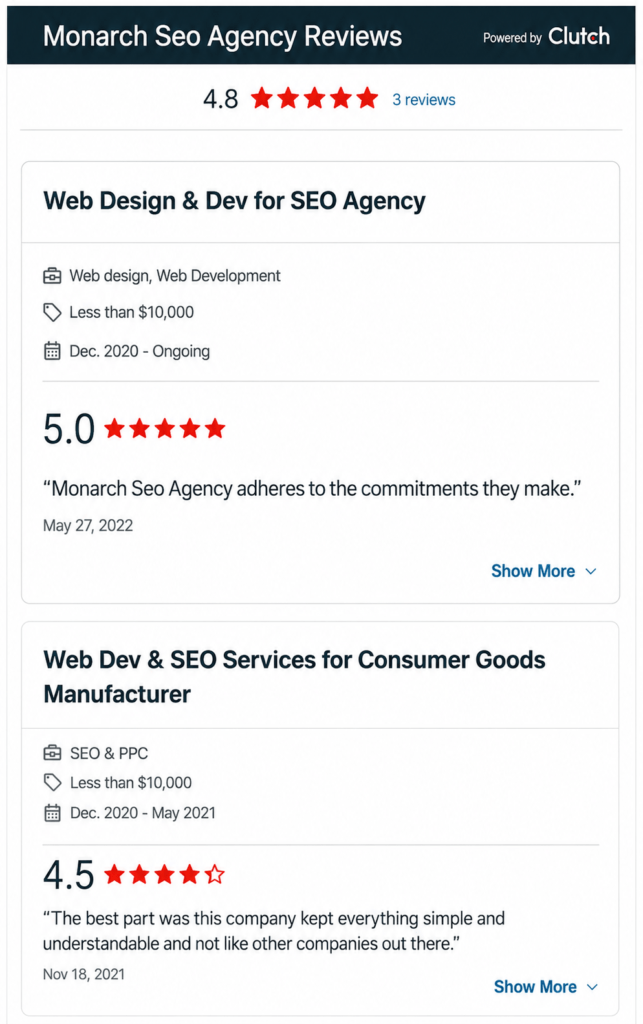 Monarch SEO Agency's Cluch Profile